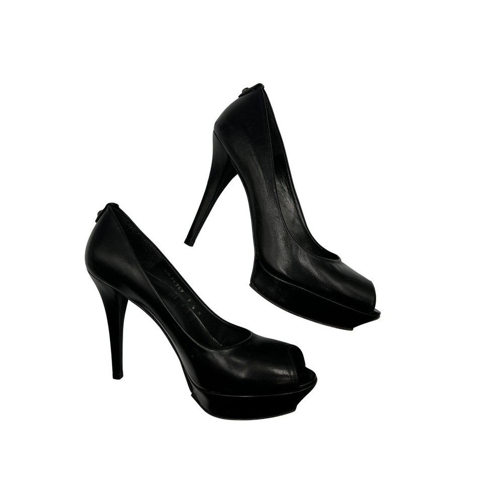 Stuart Weitzman Peep Toe‎ Platform Pumps Womens 9.5 Black Good Leather Stiletto
